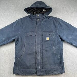 Vintage Carhartt Jacket Mens XL Blue Quilt Lined Duck Traditional Coat With Hood